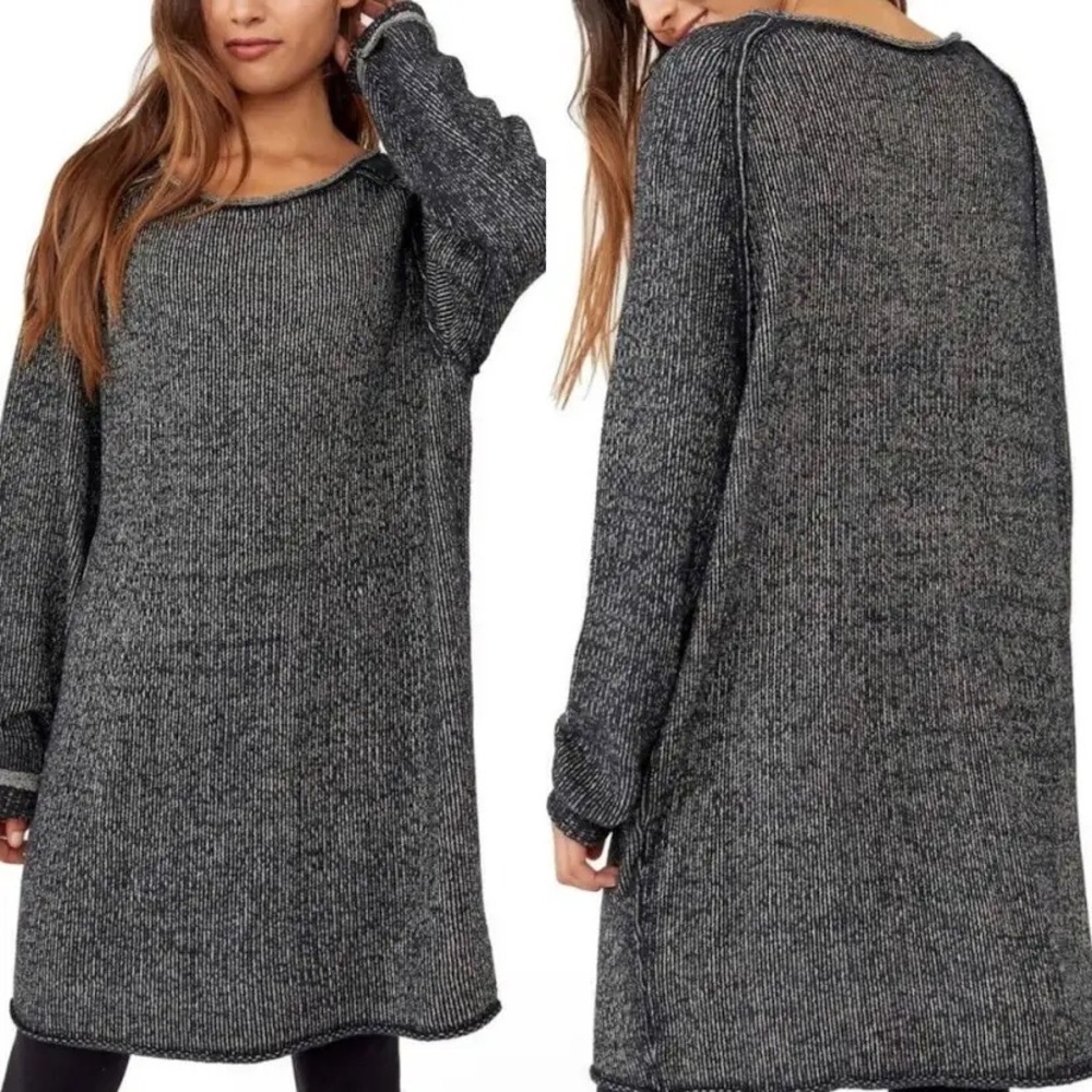 Free People "Lenox" Oversized Ribbed Tunic Sweater - Onyx size M